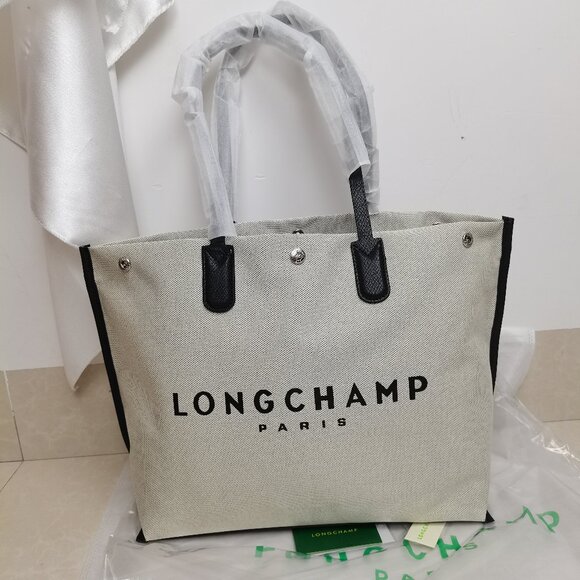 Longchamp Handbags - Essential Toile Light Gray Large Canvas Tote Longchamp Travel Bag